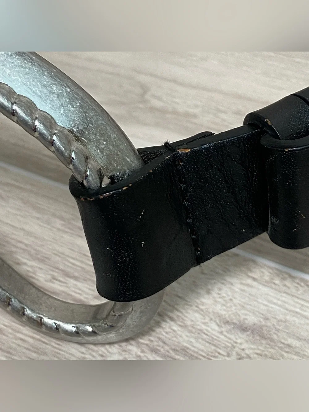 CHICO'S / Black Leather Silver Buckle Adjustable Belt